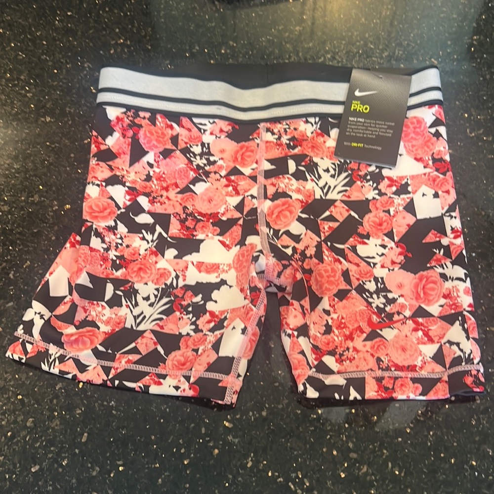 New Nike Pro Training tight for floral pink red black white L large CU8201-654